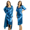 plain teal shiny silky satin and lace nightdress with a wrap which is cuddleskin satin which is lined with brushed cotton for warmth. In uk sizes 12, 14, 16, 18, 20, 22, 24, 26