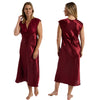 long full length silky shiny satin and lace chemise nightdress with wide fixed straps in a plain burgundy red style in UK plus sizes 18, 20, 22, 24,