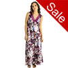 long full length silky shiny satin and lace chemise nightdress with wide fixed straps in a large floral style purple background in UK plus sizes 14, 16, 18, 20, 22, 24, 26, 28,