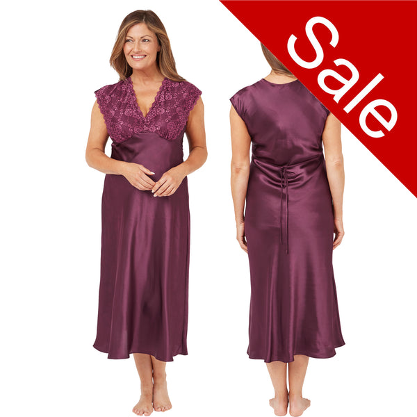 Sale Plain Mulberry Purple Wide Strap Full Length Long Sexy Satin Nightdress Negligee Lingerie