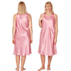 ladies pink satin bloom floral knee length nightdress with wide straps in UK size 14, 16, 18, 20, 22, 24, 26, 28