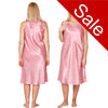 Ladies pink satin bloom floral knee length nightdress with wide straps in UK size 14, 16, 18, 20, 22, 24, 26, 28