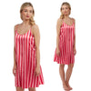 pink and red stripe satin chemise nightie which is knee length with adjustable straps and a round neck detail in UK plus sizes 12, 14, 16, 18, 20, 22, 24, 26, 28, 30