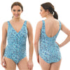 ladies swimsuit in a turquoise snake animal print in UK sizes 12, 14