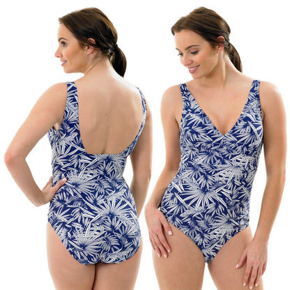 swimwear swimsuit blue and white palm floral print in UK size 14