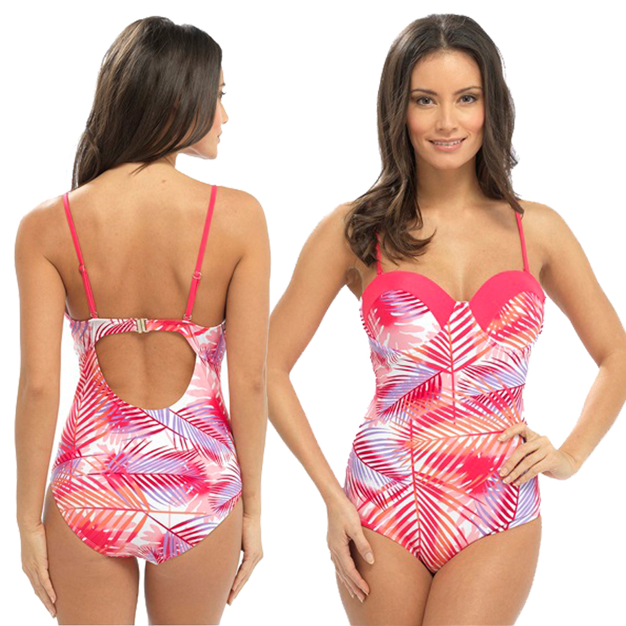 Pink Tropical Swimming Costume Bathing Swimsuit Detachable Strap