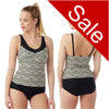 black and cream mono print swimwear tankini set in UK size 22