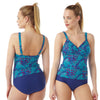 ladies swimwear tankini set with a blue leopard animal print top with adjustable straps with full cover briefs in UK sizes 10, 12, 20, 22, 24