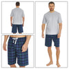 Mens Grey Blue Tartan Check PJs Pyjamas Set Short Sleeve T Shirt & Shorts