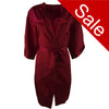 ladies plain crimson red silky shiny satin short length dressing gown, bathrobe, wrap, kimono with 3/4 length sleeves in UK sizes 8, 10, 