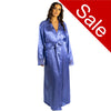 ladies plain light blue silky shiny satin and lace full length dressing gown, bathrobe, wrap, kimono with full length sleeves trimmed with lace in UK plus sizes 14, 16, 18, 20, 22, 24, 26, 28