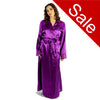 ladies plain fuchsia pink silky shiny satin and lace full length dressing gown, bathrobe, wrap, kimono with full length sleeves trimmed with lace in UK plus sizes 14, 16, 18, 20, 22, 24, 26, 28