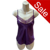 Plain purple silky shiny satin and lace cami camisole top with adjustable straps in UK sizes 8, 18, 20