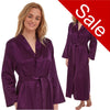 ladies plain purple warm cotton lined silky shiny satin and lace full length dressing gown, bathrobe, wrap, kimono with full length sleeves in UK sizes 12, 14, 16, 18, 