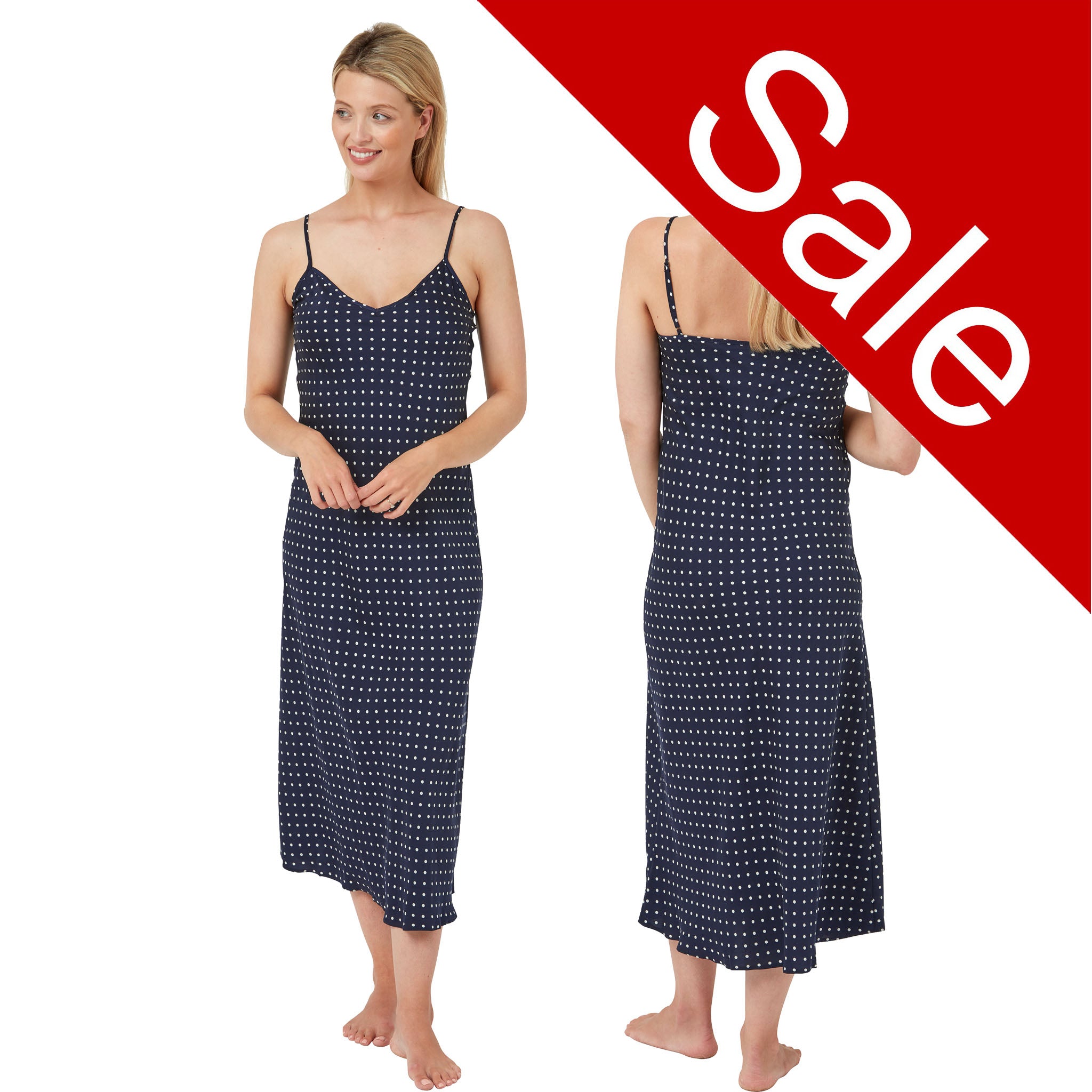 Sale Long Full Length Navy Polka Dot Sexy Chemise Nightdress