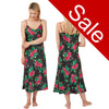 Sale Long Full Length Black Red Floral Print Sexy Satin Chemise Nightdress PLUS SIZE
