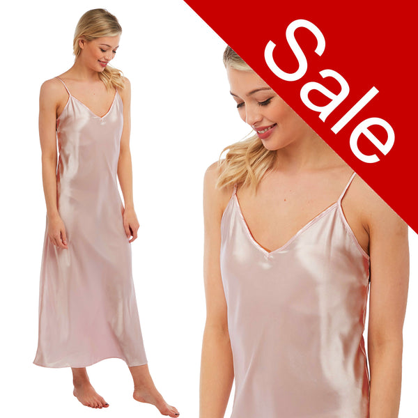 Sale Medium Pink Sexy Satin Long Full Length Nightdress Nightie