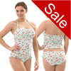 ladies halterneck tankini set in an aqua background with a floral ditsy pattern in UK size 10