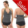 ladies swimwear tankini set halterneck with shorts black and white stripe in UK size 16 