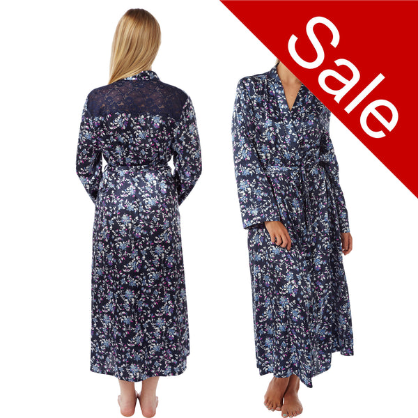 Sale Long Full Length Navy Blue Floral Sexy Satin & Lace Wrap