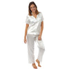 Ivory Polka Dot Jaquard Satin Pyjamas PJs Short Sleeve - Just For You Boutique