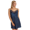Plain Navy Satin and Lace Chemise Adjustable Straps Knee Length - Just For You Boutique
