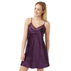 Plain Purple Satin and Lace Chemise Adjustable Straps Knee Length - Just For You Boutique