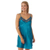 Plain Teal Satin and Lace Chemise Adjustable Straps Knee Length - Just For You Boutique