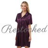 Sale Deep Purple Sexy Silky Shiny Satin Nightshirt Nightie Short Sleeve Negligee