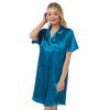 Plain Teal Blue Sexy Satin Nightshirt Short Sleeve Negligee Lingerie PLUS SIZE