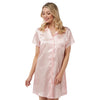 Pink White Candy Stripe Sexy Satin Nightshirt Short Sleeve Knee Length Negligee Lingerie