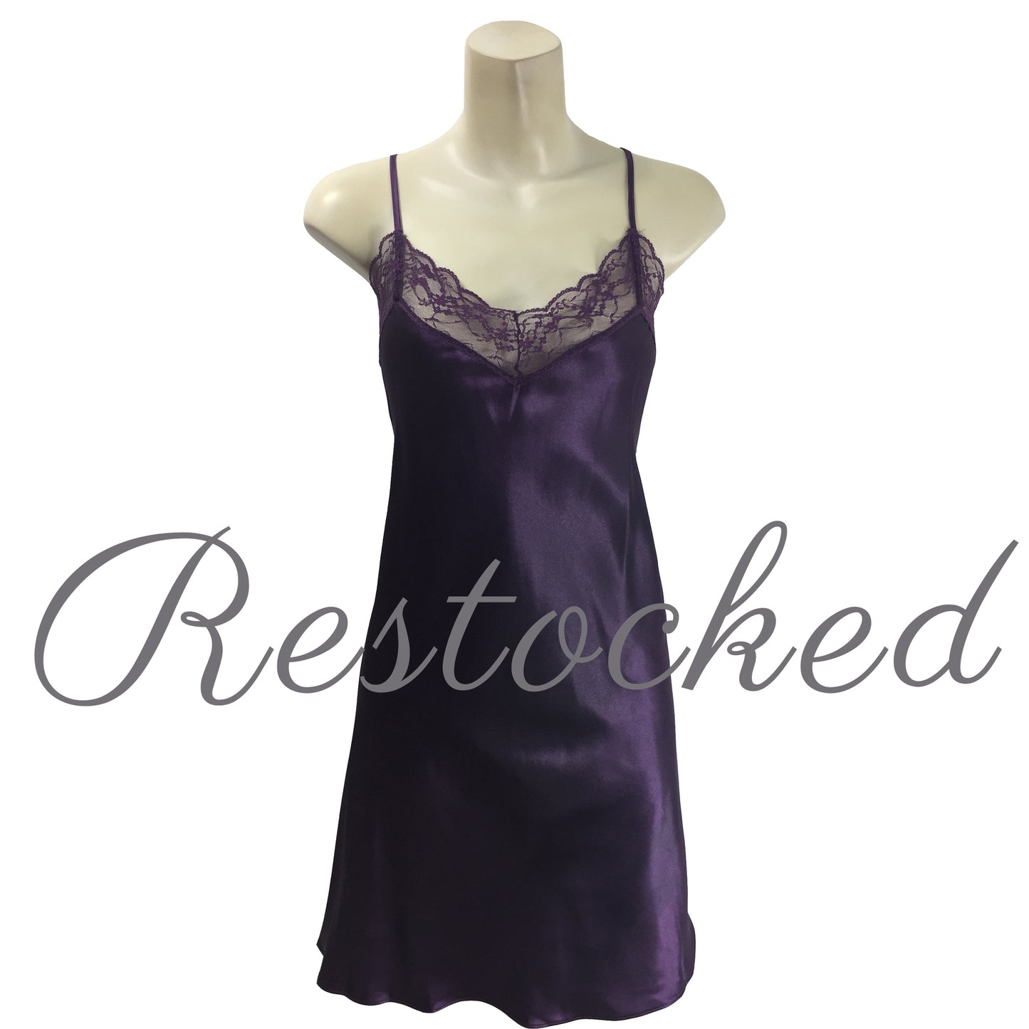 Plain Purple Sexy Satin Lace Chemise Nightie Negligee Lingerie PLUS SIZE