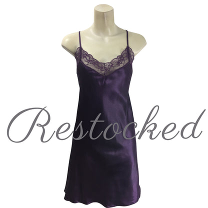 Plain Purple Sexy Satin Lace Chemise Nightie Negligee Lingerie PLUS SIZE