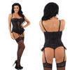 Black Lace Corset Basque Suspenders with Stockings Thong Underwired Hook & Eye
