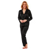 Sexy Satin Plain Black Warm Lined Pyjamas PJs Set Negligee Lingerie PLUS SIZE