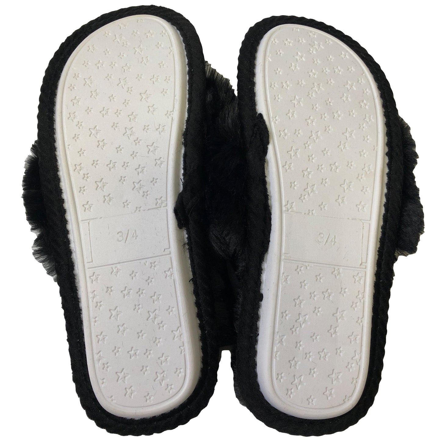 Sale Ladies Black Fluffy Open Toe Post Slippers Mule