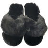 Sale Ladies Black Fluffy Open Toe Post Slippers Mule