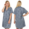 Blue Jacquard Sexy Satin Nightshirt Short Sleeve Knee Length Negligee Lingerie PLUS SIZE