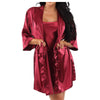 Matching Plain Wine Red Sexy Satin Chemise and Wrap Set Negligee Lingerie