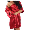 Matching Plain Red Sexy Satin Chemise and Wrap Set Negligee Lingerie