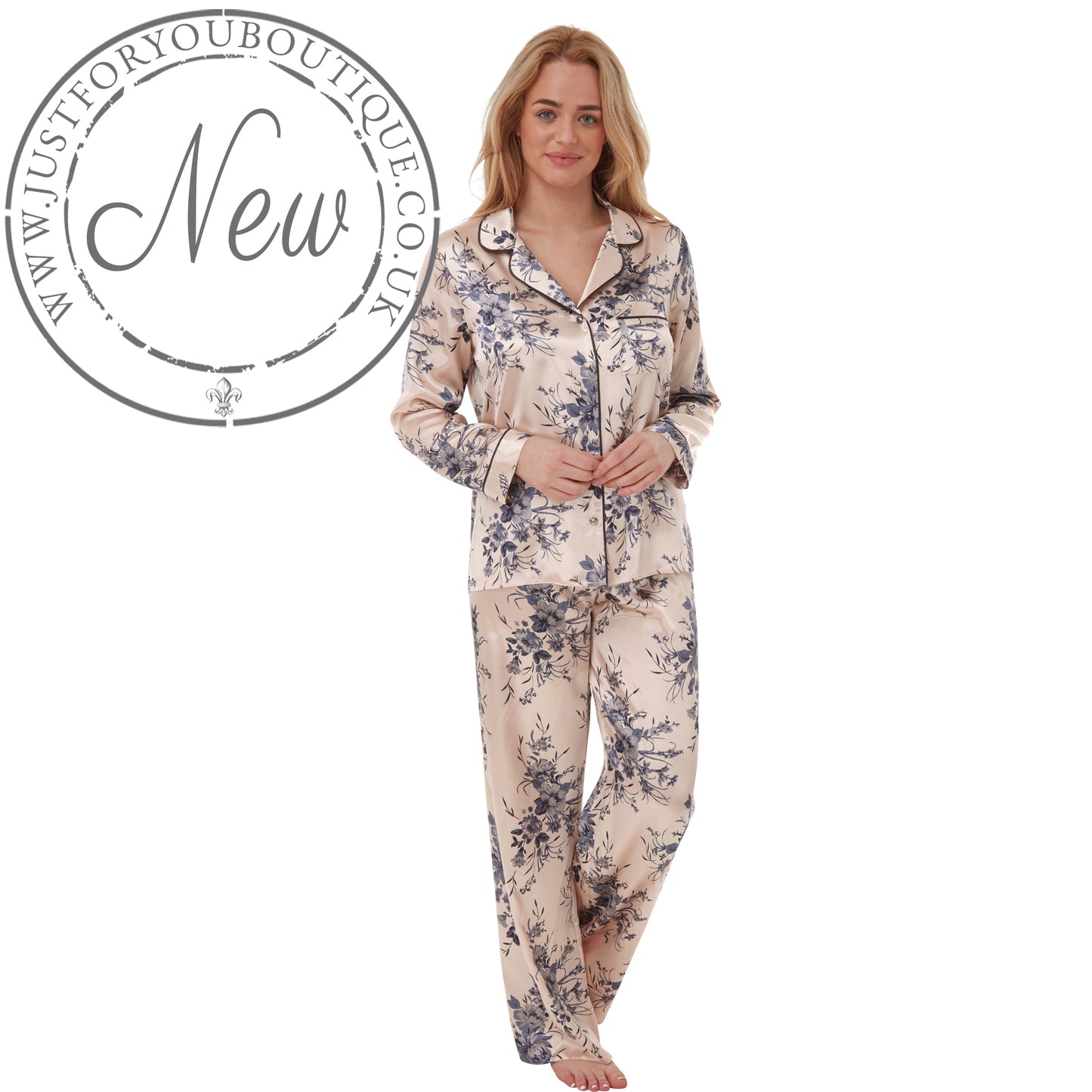 Sexy Satin Gold Blue Floral Pyjamas PJs Set Negligee Lingerie PLUS SIZE