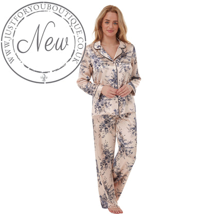 Sexy Satin Gold Blue Floral Pyjamas PJs Set Negligee Lingerie PLUS SIZE