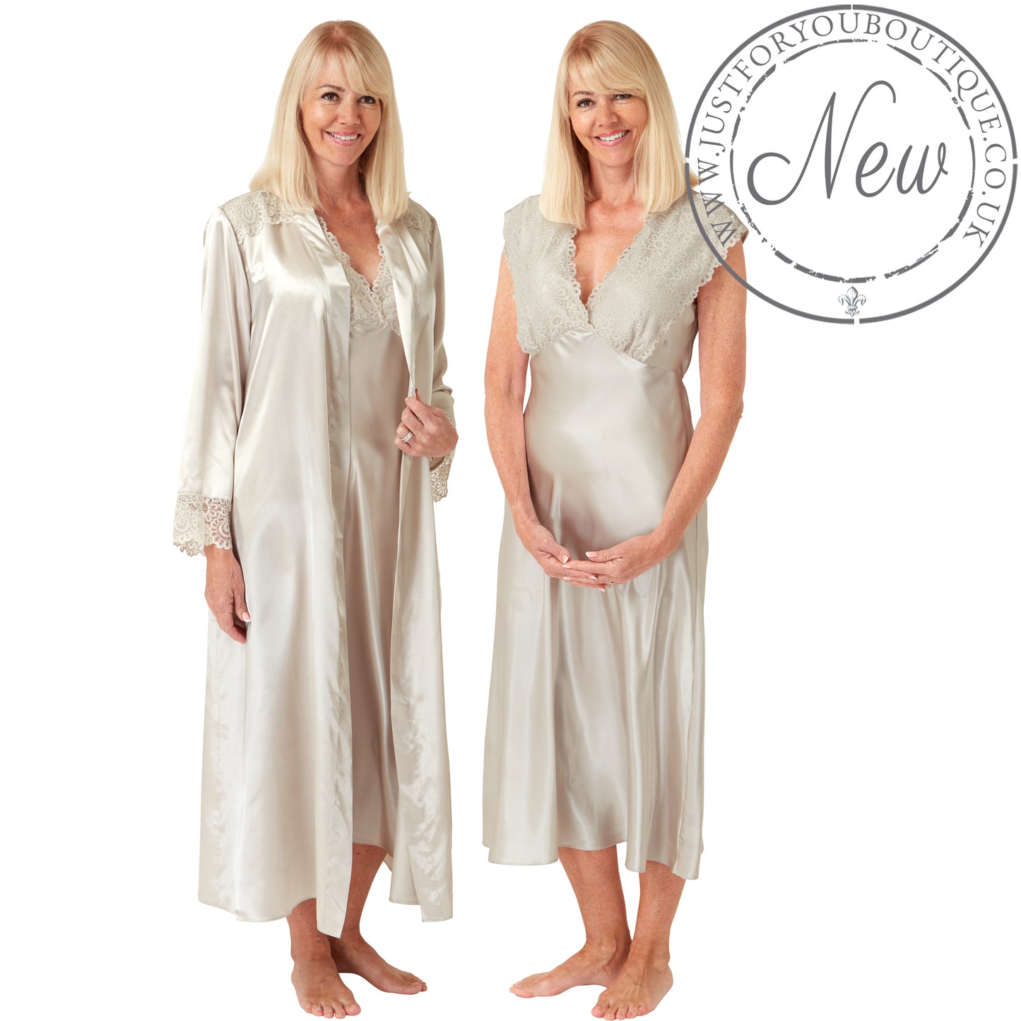 Matching Gold Beige Sexy Satin Long Nightdress & Wrap Set Negligee Lingerie PLUS SIZE