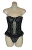 Black Lace Corset Basque Suspenders & Thong Underwired Hook and Eye Strapless Bridal - Just For You Boutique