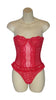 Red Lace Corset Basque Suspenders & Thong Underwired Hook and Eye Strapless Bridal - Just For You Boutique