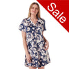 Sale Navy Bloom Floral Sexy Satin Nightshirt Nightie Short Sleeve Knee Length