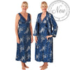 Matching Teal Blue Floral Sexy Satin Long Nightdress & Wrap Set Negligee Lingerie PLUS SIZE