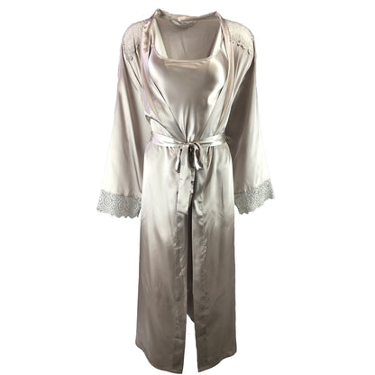 Matching Pewter Gold Sexy Satin Chemise & Long Wrap Set Negligee Lingerie