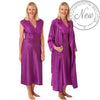 Matching Fuchsia Purple Pink Sexy Satin Long Nightdress & Wrap Set Negligee Lingerie PLUS SIZE