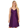 Sale Plain Deep Purple Sexy Silky Shiny Satin Vee Neck Chemise Nightie Full Slip Negligee